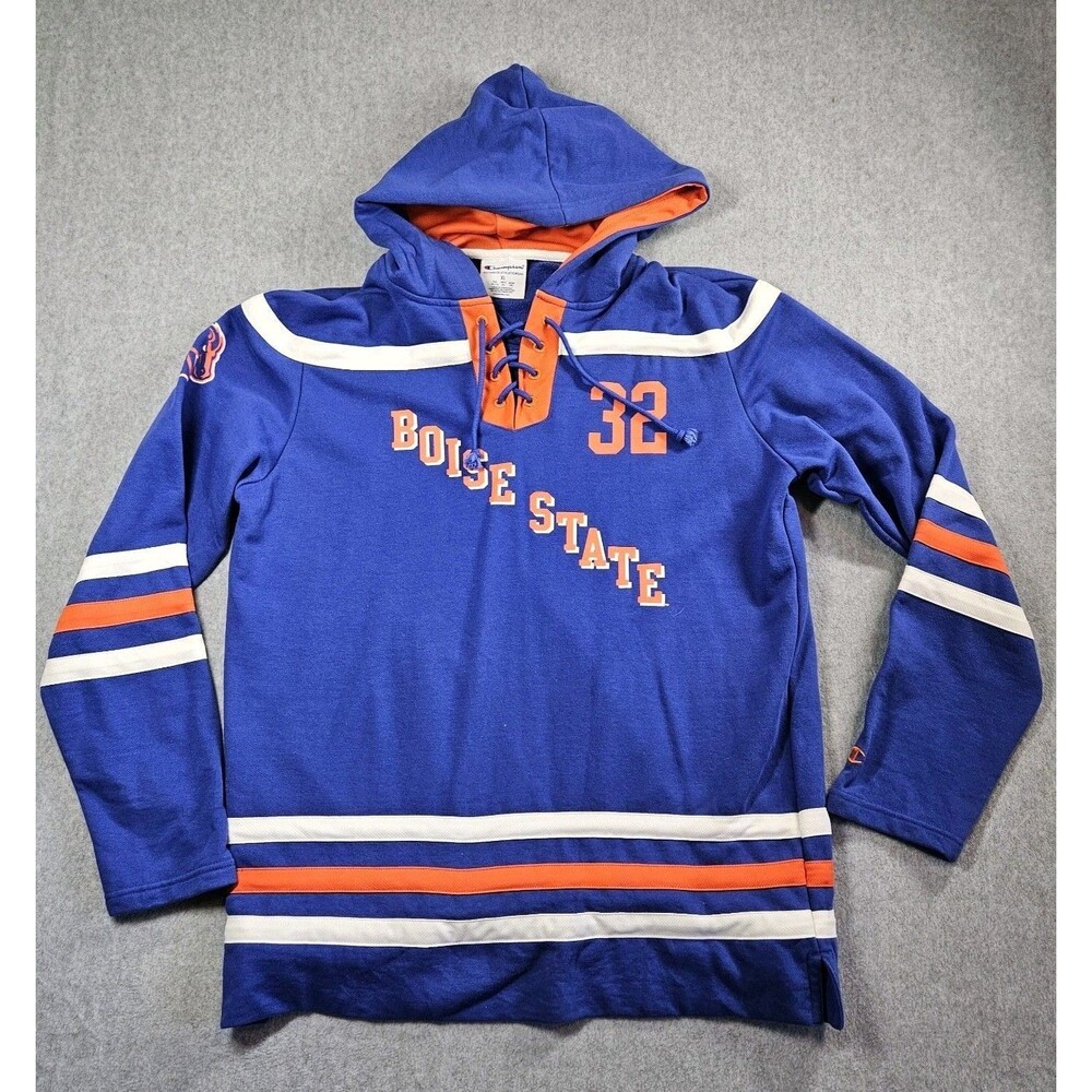 Champion BSU Boise State Broncos Lace-Up Pullover Hoodie Men #32 Blue Orange